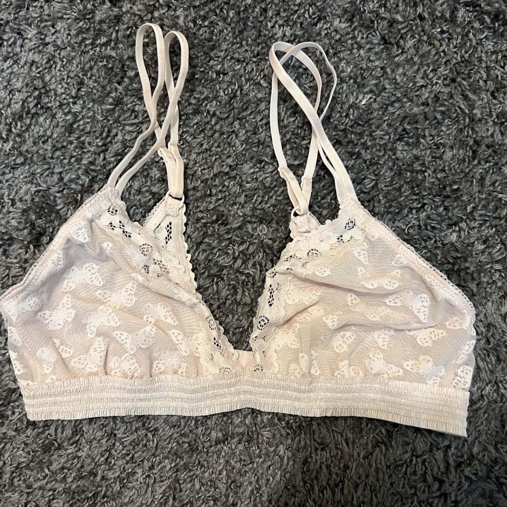 Aerie light pink/peach/tan butterfly lace bralette